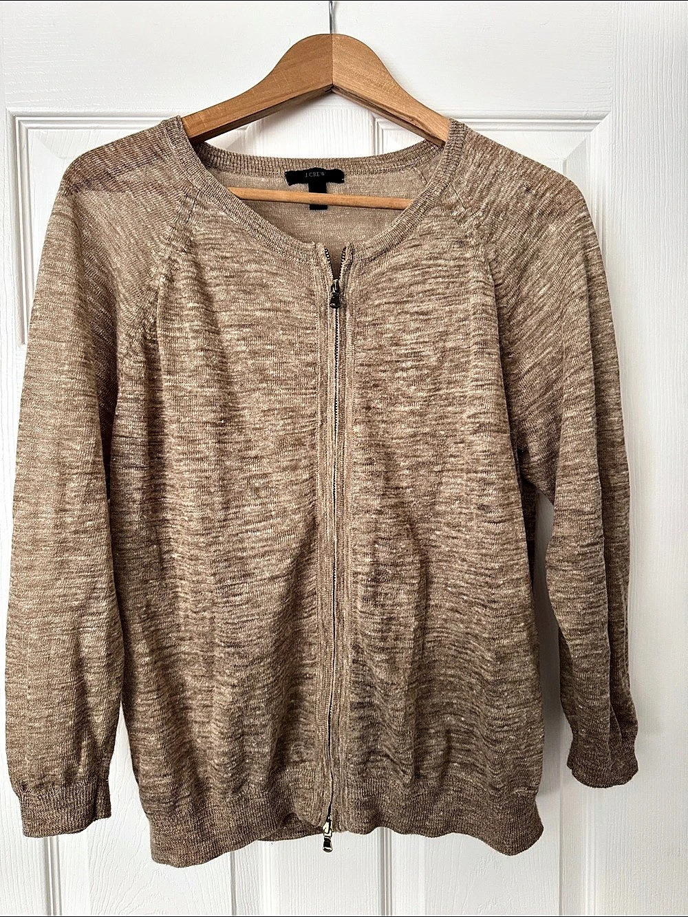 J.Crew Linen Blend Zip Cardigan Brown Large